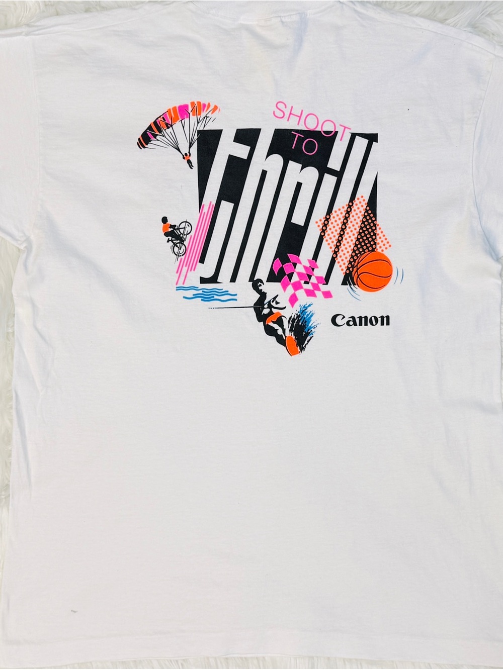 Vintage CANON Camera T-Shirt - Single Stitch Made in USA - White w/ Neon Accents